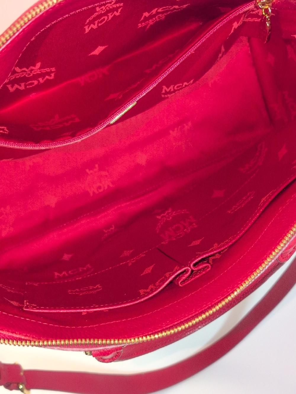 MCM Red Studded Leather Crossbody/ Tote Bag - Picture 12 of 16